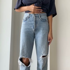 AGOLDE Distressed/Ripped Straight Leg High Waist Jeans